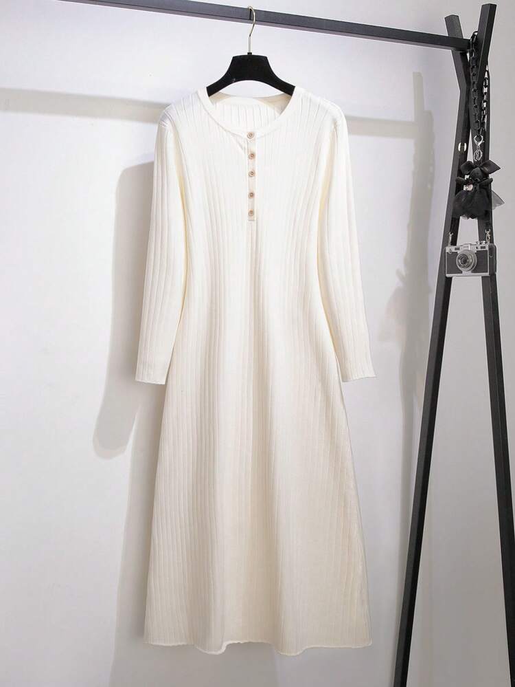 GlowEve CURVE 加大码优雅法式束腰长款毛衣裙 - 杏色 - 查看 1