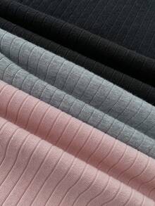 SHEIN 3件套青少年女孩纯色罗纹圆领长袖休闲T恤 - 彩色 - 查看 10