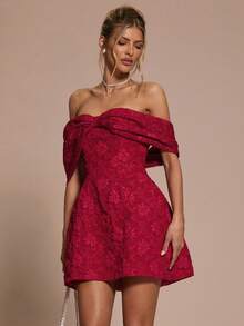 SHEIN BAE Robe mini moulante à col nœud papillon et taille marquée, robe de cocktail rouge, robe rouge, convient pour cocktail, rendez-vous romantique, robe superposable pour l'automne/l'hiver, soirée, événement formel, robe de Noël