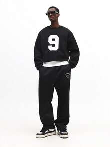 SUMWON Oversized Crew Neck Pullover Sweatshirt mit Nummer Neun Aufdruck für Straßen-Style