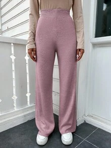 RueChic Solid Wide Leg Sweater Pants - Dusty Pink - View 5