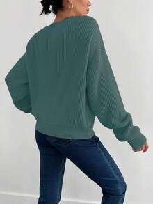 EURMUSE 套头纯色长袖毛衣，简约时尚休闲日常穿着 - 薄荷綠 - 查看 2