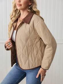SHEIN LilyWest Áo khoác đệm cổ khoét kim cương họa tiết kim cương phong cách miền Tây dành cho nữ LanaWest - màu nâu - Xem 4