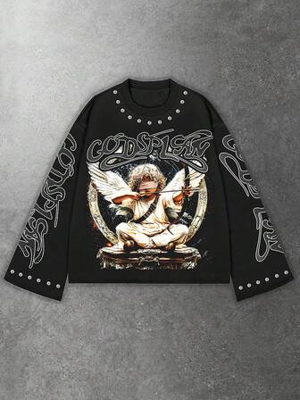 Street Life Sudadera casual de cuello redondo con estampado de manga larga para hombre