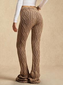 Easelle 水洗雪水纹扭纹复古游牧风羊毛裤，秋冬外套复古长裤，2025款 - 棕色 - 查看 2