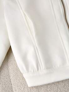 SHEIN Franclia 秋冬鹿绒薄外套，领口和下摆采用四按扣闭合，正面拉链开衫，装饰拉链口袋，可调节袖口 - 米色 - 查看 5