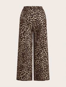 SHEIN EZwear 大码休闲复古豹纹棕色裤子 - 棕色 - 查看 6