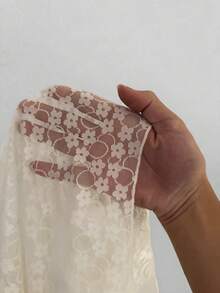 TRNVIE 1pc Women's White Asymmetric-Shoulder Lace Embroidered Sheer Sexy Elegant Party Blouse, Autumn - White - View 8