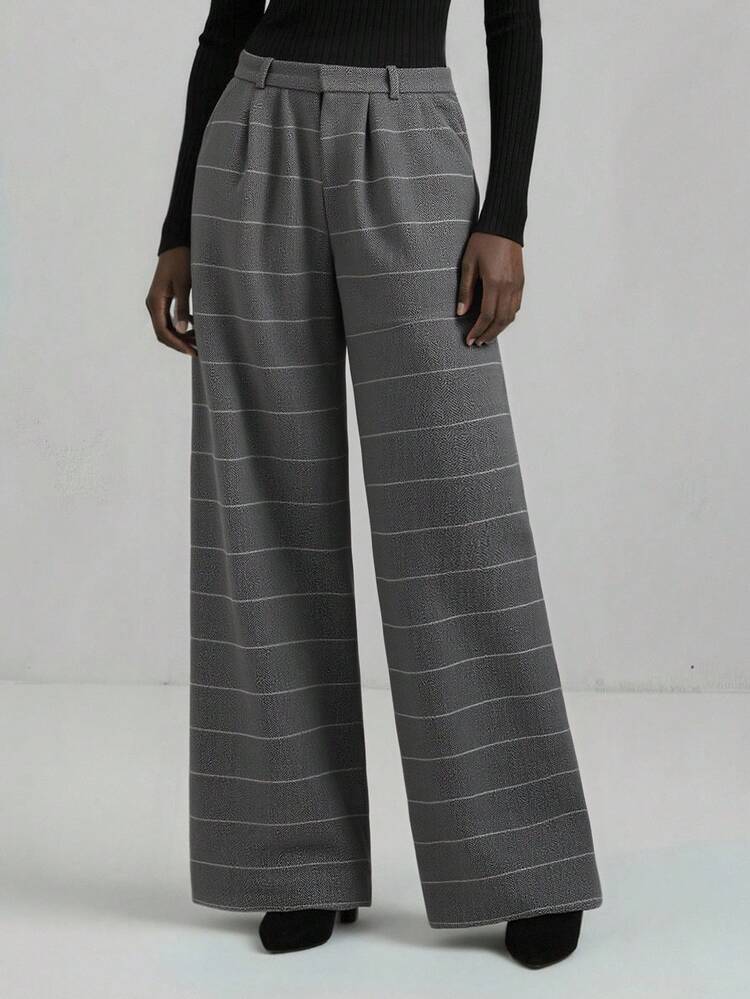 2025 Autumn/Winter New Arrivals, Bohemian Style Business Casual Vintage Elegant Versatile Apparel, Nashville, Easter, Christmas, Striped Wide Leg Suit Pants For Commuting, Business Casual, Wedding Guest, Elegant Autumn/Winter Trousers, Plaid