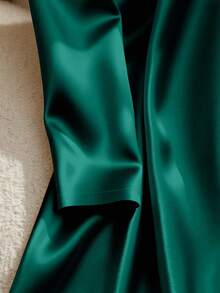 GlowEve Satin + Belt Decor Long Sleeve Midi Dress - Dark Green - View 6