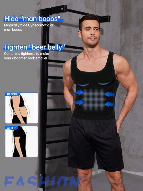 Men's Solid Color Round Neck Back Support Shaping Tank Top