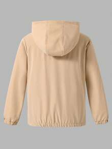 Giacca con cappuccio con chiusura lampo e colori a contrasto, di moda e casual, per adolescenti - Cachi - Visualizzare 2