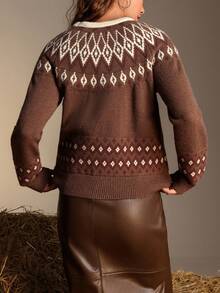 Chiquease Women's Casual Vacation Style Fair Isle Pattern Raglan Sleeve Sweater, Autumn/Winter Christmas Sweater - Camel - View 2