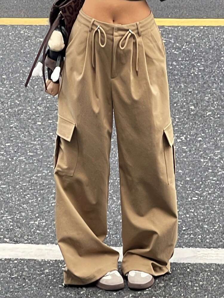 Women's Casual Solid Color Cargo Wide Leg Sports Pants