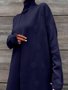 EURMUSE 3pcs Women Solid Color Stand Collar Knit Vest, Cardigan And Pants Set - Navy Blue - View 8