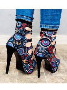 Tacón de aguja mándalas negras - Negro - Ver 4