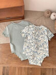 Set de 2 bodys de manga corta con estampado floral ditsy para bebés niñas recién nacidas, diseño de verano