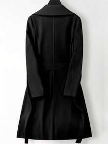 SHEIN PETITE Women's Casual Solid Color Overcoat With Belt, Autumn/Winter - Black - View 2