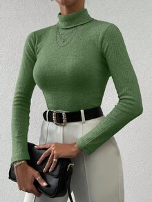 EURMUSE Women's Solid Color Turtleneck Long Sleeve Fitted Casual Pullover Sweater,Jumper,Cream Jumper,Jumpers,Black Jumper,Womens Jumper,White Jumper,Women's Jumper,Women's Jumpers,Winter Clothes - Mint Green - View 3