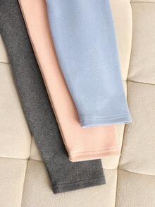 SHEIN 3pcs/Set Tween Girls' Ribbed High Waist Thermal Lined Leggings, Winter Leggings For Girls, Preteens Girl Leggings, Tween Girls Sets, Teen Girl Pants - Baby Blue - View 4