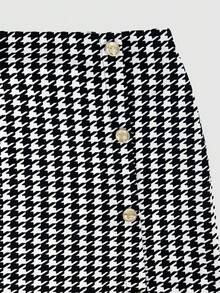 SHEIN 少女休闲简约舒适圆领开衫和裙子套装 - 黑與白 - 查看 4