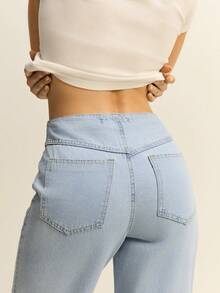 Daynim Quần jean ống rộng trơn - Rửa tối - Xem 5