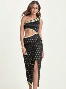 CAJUNI Women's Fashion One-Shoulder Cutout Waist Split Floral Print Long Dress - Multicolor - View 5