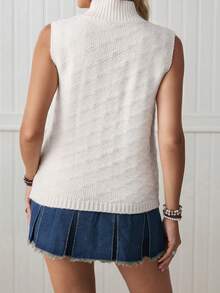 SHEIN LilyWest Women's Solid Color Stand Collar Button Front Casual Sweater Vest - Beige - View 2