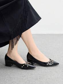 CUCCOO BIZCHIC 女士休闲通勤简约办公室粗跟高跟鞋 - 黑色 - 查看 3