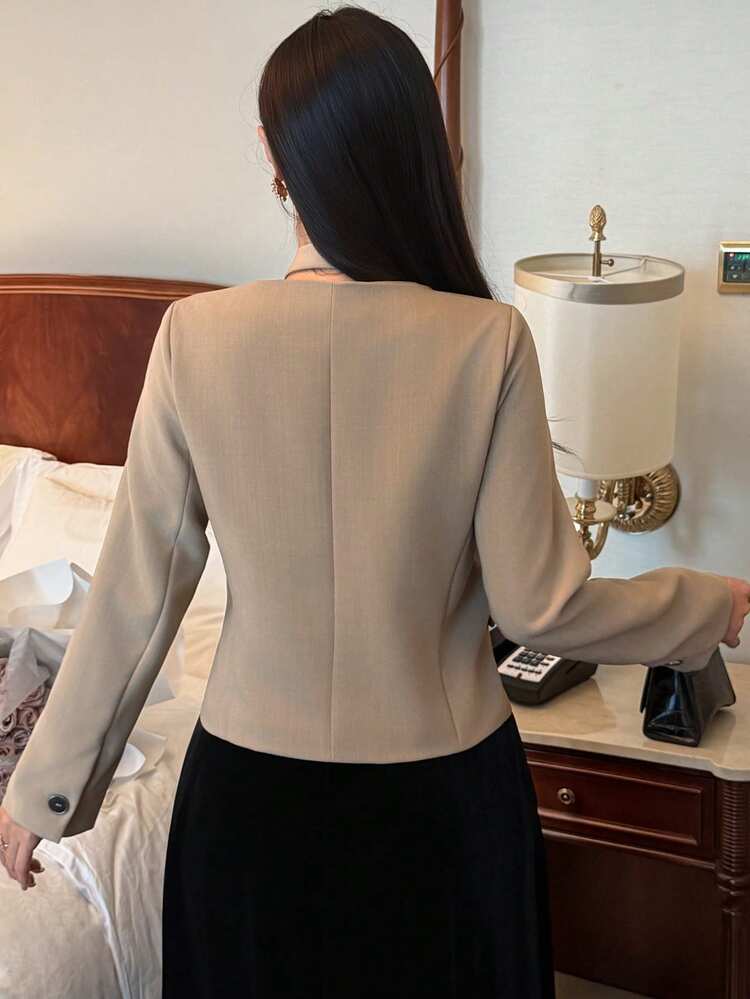 Stylish Tie-Up Button Decor Short Jacket Women Coats