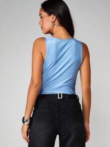 MISSGUIDED Body fără mâneci cu decolteu adânc în V și detalii nodate - Albastru - Vizualizare 2