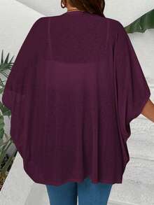 EMERY ROSE 大码女式纯色蝙蝠袖前开式休闲宽松夹克 - 紫色 - 查看 2
