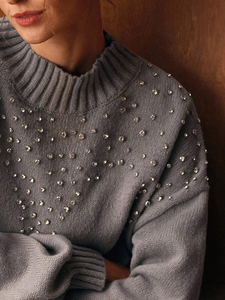 RHINESTONE DETAIL PULLOVER SWEATER