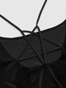 ROMWE EDITION Top gothique à manches évasées en velours grande taille avec pentagramme - Noir - Voir 3