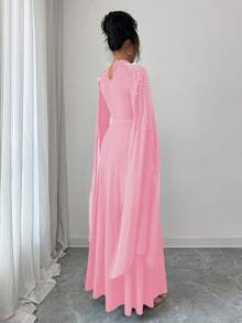 Elenzga Robe plissée élégante à col montant de haute qualité, mode féminine de luxe du Moyen-Orient