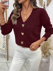 EMERY ROSE Women's Casual Versatile Metal Decor Sweater, Autumn/Winter - Burgundy - View 4
