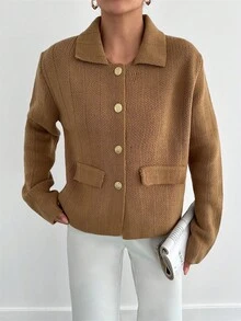 EURMUSE 女式纯色长袖单排扣休闲开衫，秋冬