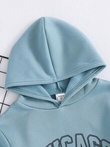 SHEIN 男童字母印花保暖内衬卫衣，休闲运动服，适合秋冬季、圣诞节、冬季穿着，浅蓝色卫衣，儿童男童款 - 霧霾藍 - 查看 7