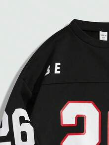 SHEIN 宽松版型男童图案字母印花圆领运动衫 - 黑色 - 查看 10