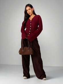 MISSGUIDED Fitted Waist Button Front Cardigan With Ribbed Hem And Cuffs For Fall Winter Layering