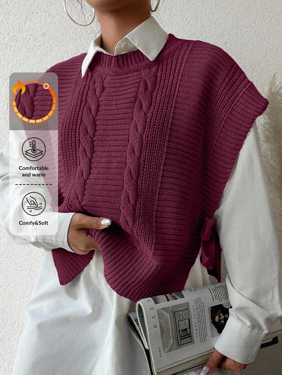 EURMUSE Vestă tricotată casual, lejeră, cu model împletit, pentru femei