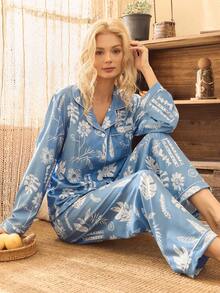 Lullawish Bohemisches Blume Muster Bubble Crinkle Top & Hose Damen Pyjama Set, Winterkleidung
