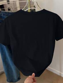 Resyla 女士休闲樱花印花圆领短袖T恤，夏季 - 黑色 - 查看 2