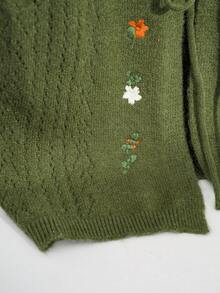 Sweetra Chaleco de punto retro lindo con cuello en V bordado, tirantes con lazo y color caqui, para otoño/invierno