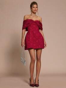 SHEIN BAE Robe mini moulante à col nœud papillon et taille marquée, robe de cocktail rouge, robe rouge, convient pour cocktail, rendez-vous romantique, robe superposable pour l'automne/l'hiver, soirée, événement formel, robe de Noël
