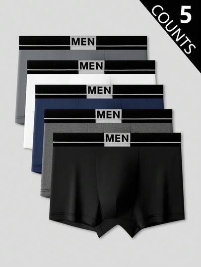 Lot de 5 boxers légers, basiques, décontractés, confortables et à la mode pour jeunes hommes, avec ceinture élastique