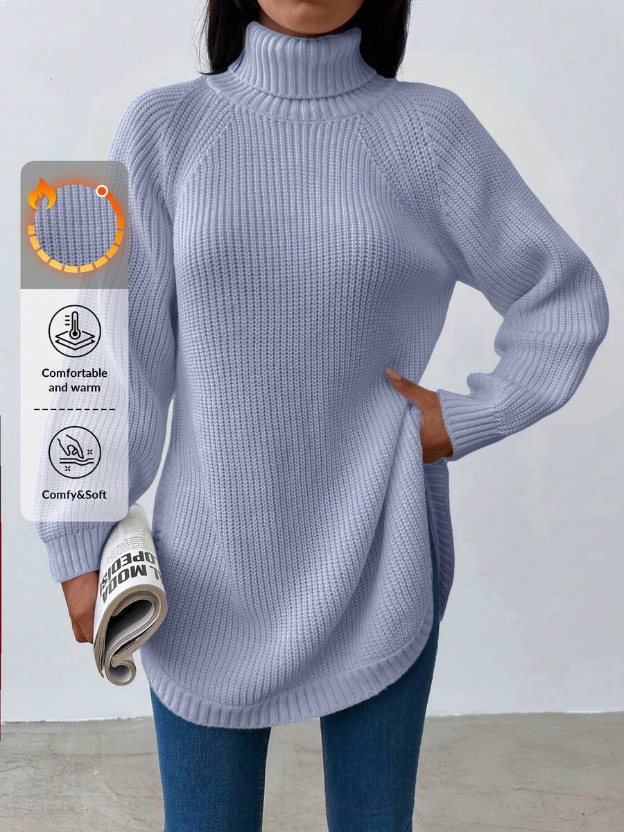 EURMUSE Women's High Neck Raglan Long Sleeve Sweater - Baby Blue - View 1