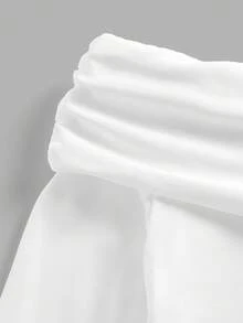 SHEIN Váy xòe trễ vai bèo nhún màu trơn thanh lịch cho bé gái tuổi mới lớn, mùa thu - trắng - Xem 3