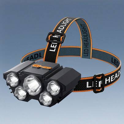 Teckwe 1 pieza Foco de luz potente de 5 cabezales, Linterna LED luz de pesca, Lámpara colgante de minería recargable y resistente al agua de larga distancia para camping, correr, pesca, senderismo, lectura y deportes al aire libre