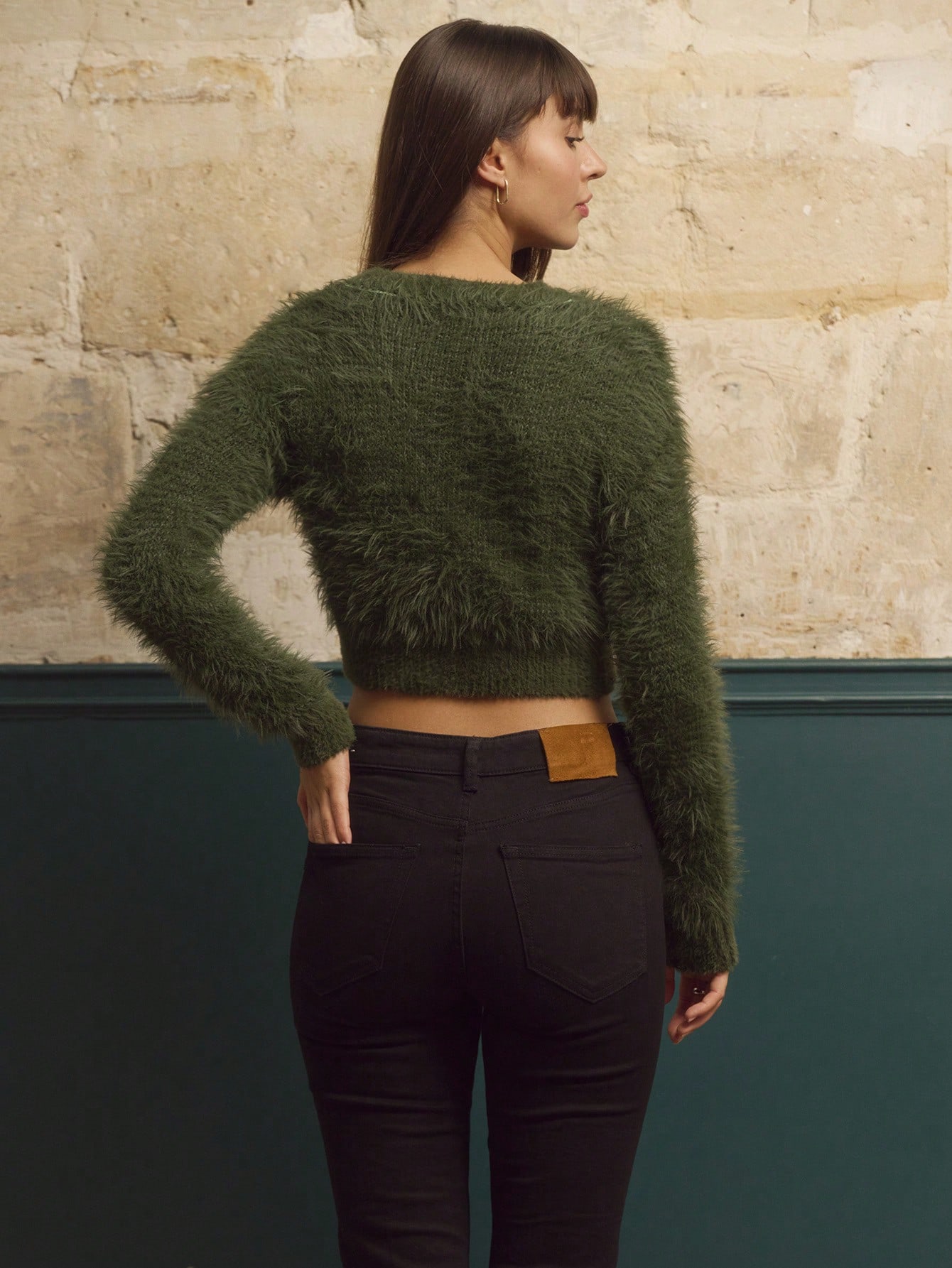 Tiny Jumper Hairy Knit, Moss Green Top